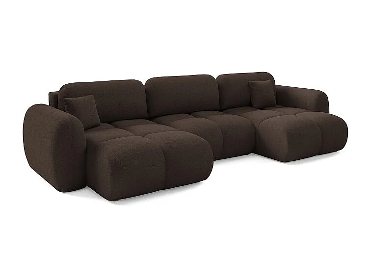 Canapé d’angle panoramique convertible 6 places PILENIA en tissu bouclette - 370 cm