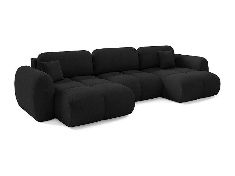 Canapé d’angle panoramique convertible 6 places PILENIA en tissu bouclette - 370 cm