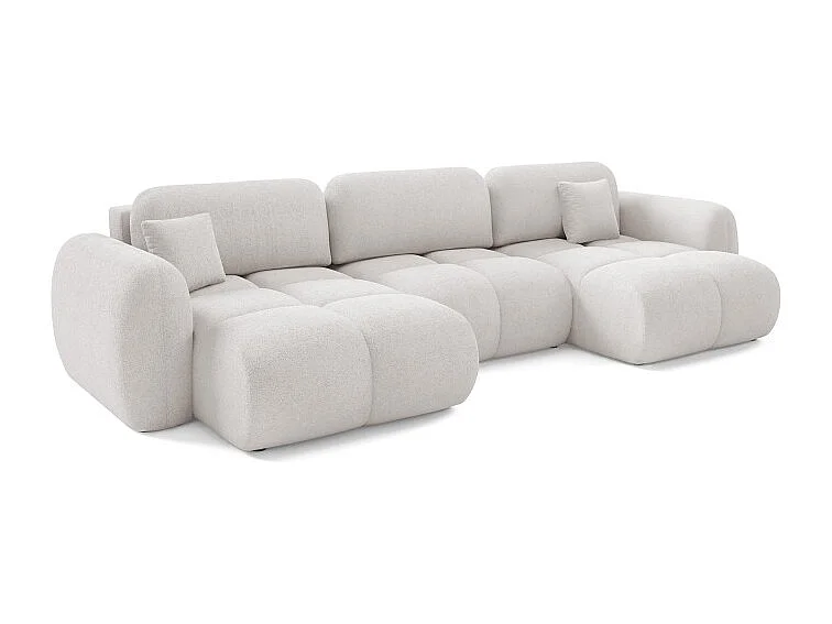 Canapé d’angle panoramique convertible 6 places PILENIA en tissu bouclette - 370 cm