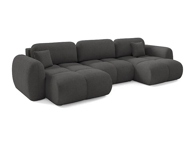 Canapé d’angle panoramique convertible 6 places PILENIA en tissu bouclette - 370 cm