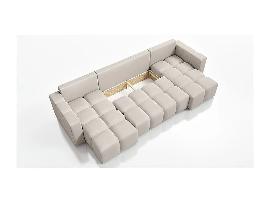 Canapé d’angle panoramique convertible COLINIA effet nuage en tissu - 6 places - 325 cm