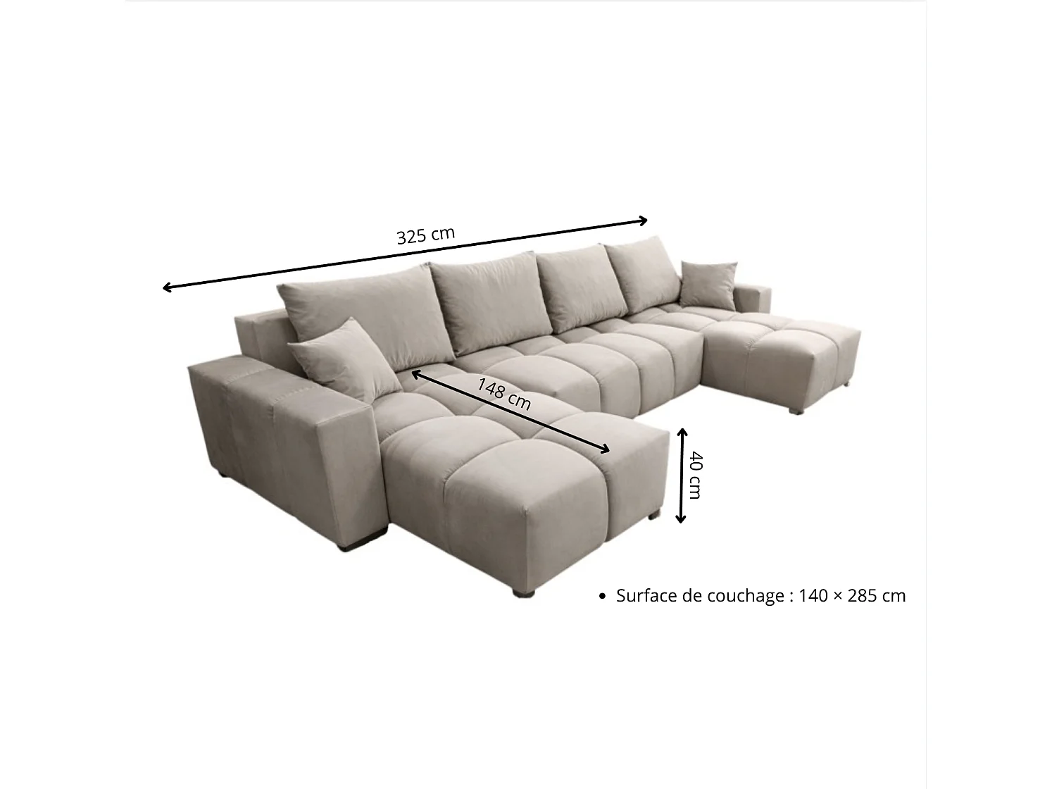 Canapé d’angle panoramique convertible COLINIA effet nuage en tissu - 6 places - 325 cm