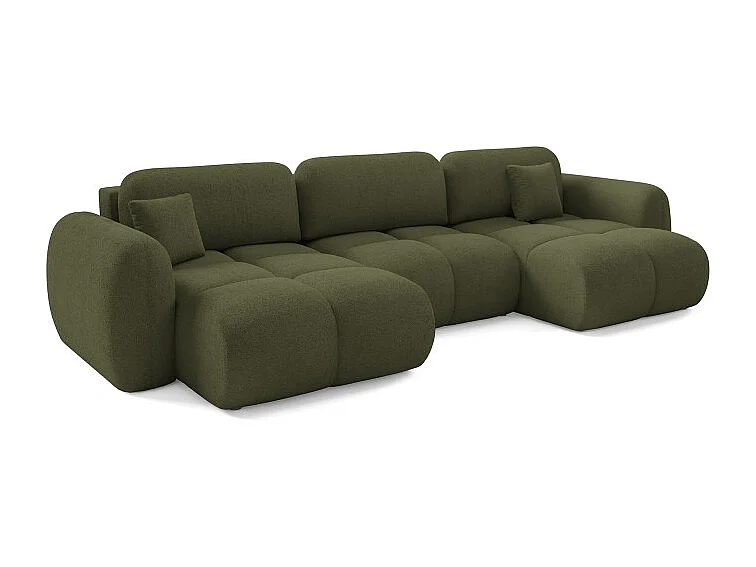 Canapé d’angle panoramique convertible 6 places PILENIA en tissu bouclette - 370 cm