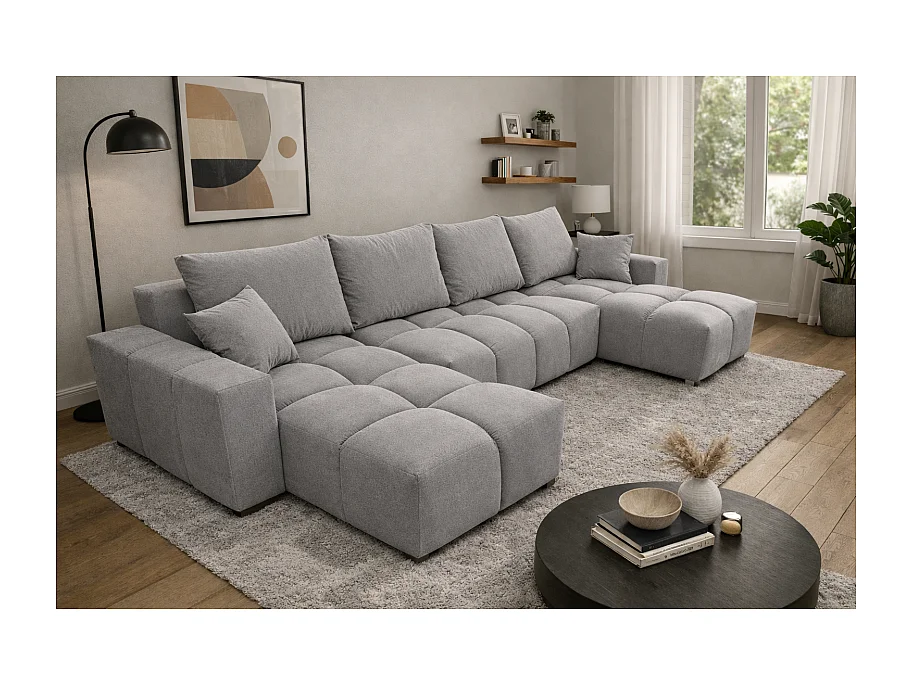 Canapé d’angle panoramique convertible COLINIA effet nuage en tissu - 6 places - 325 cm