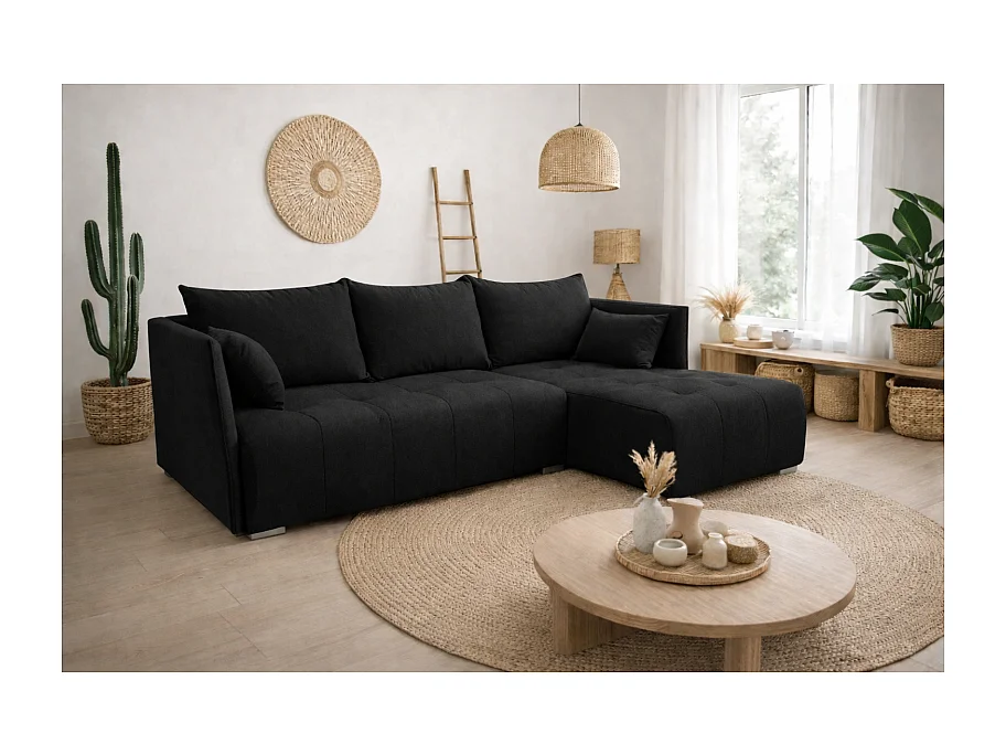 Canapé d'angle convertible NESIA 4 places en tissu - 215 cm - avec coffre de rangement