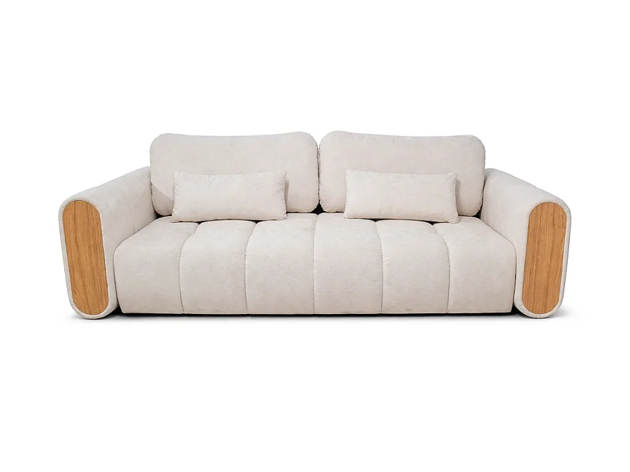 Canapé convertible 3 places effet nuage SOLINIA en tissu beige et bois