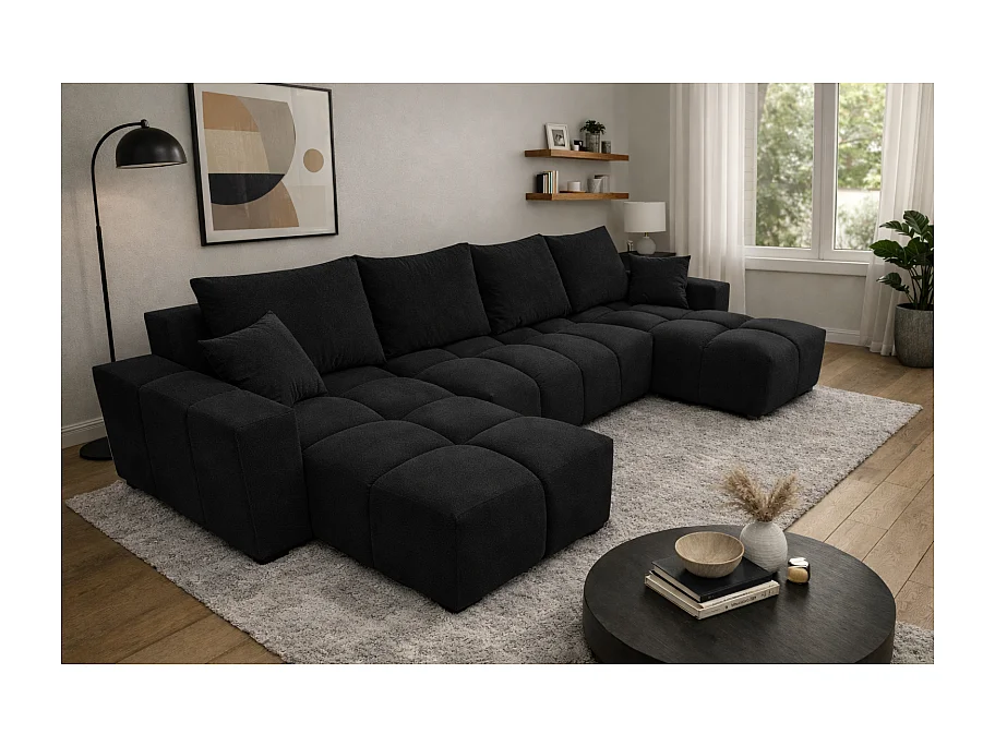 Canapé d’angle panoramique convertible COLINIA effet nuage en tissu - 6 places - 325 cm