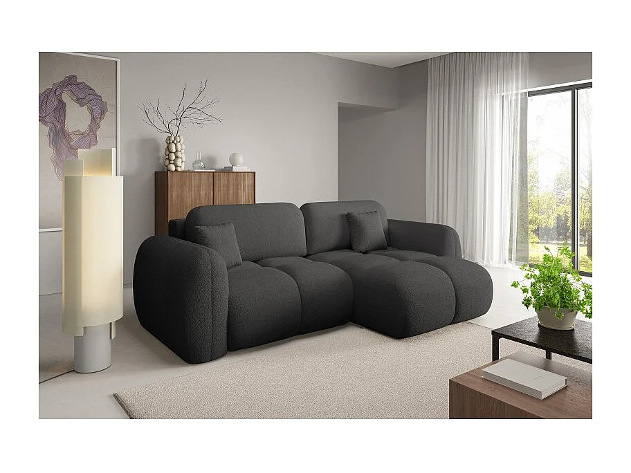 Canapé d’angle convertible 4 places PILENIA en tissu bouclette - 270 cm