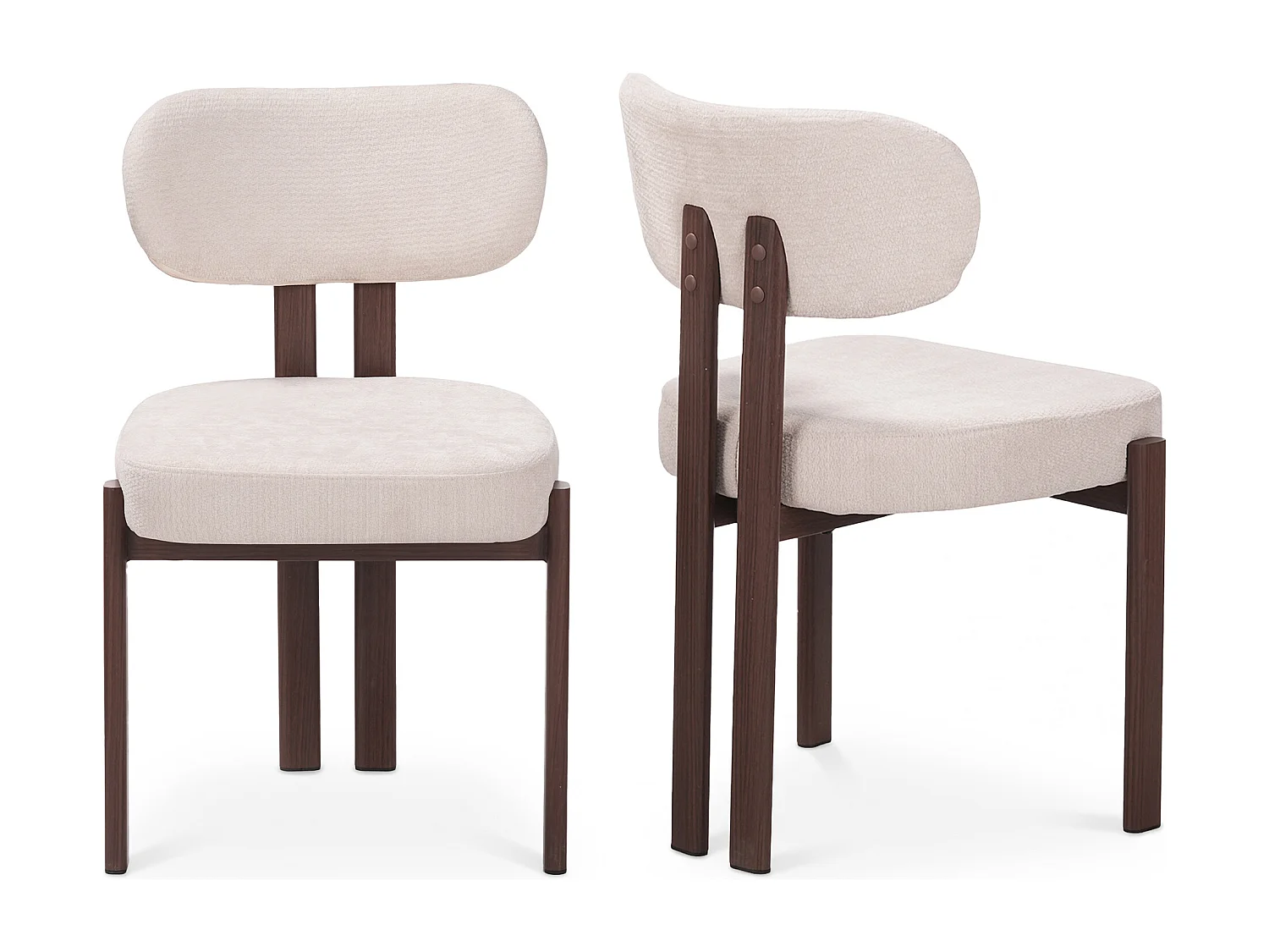 Lot de 2 chaises en tissu et effet bois noyer - Beige et foncé - NOA