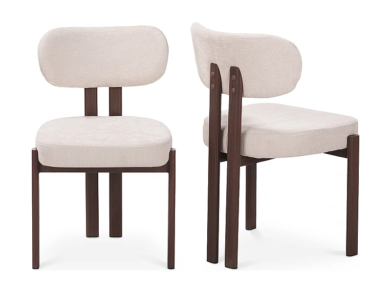 Zestaw 2 krzeseł do jadalni tkanina beżowa - Efekt ciemnego drewna orzechowego - NOA