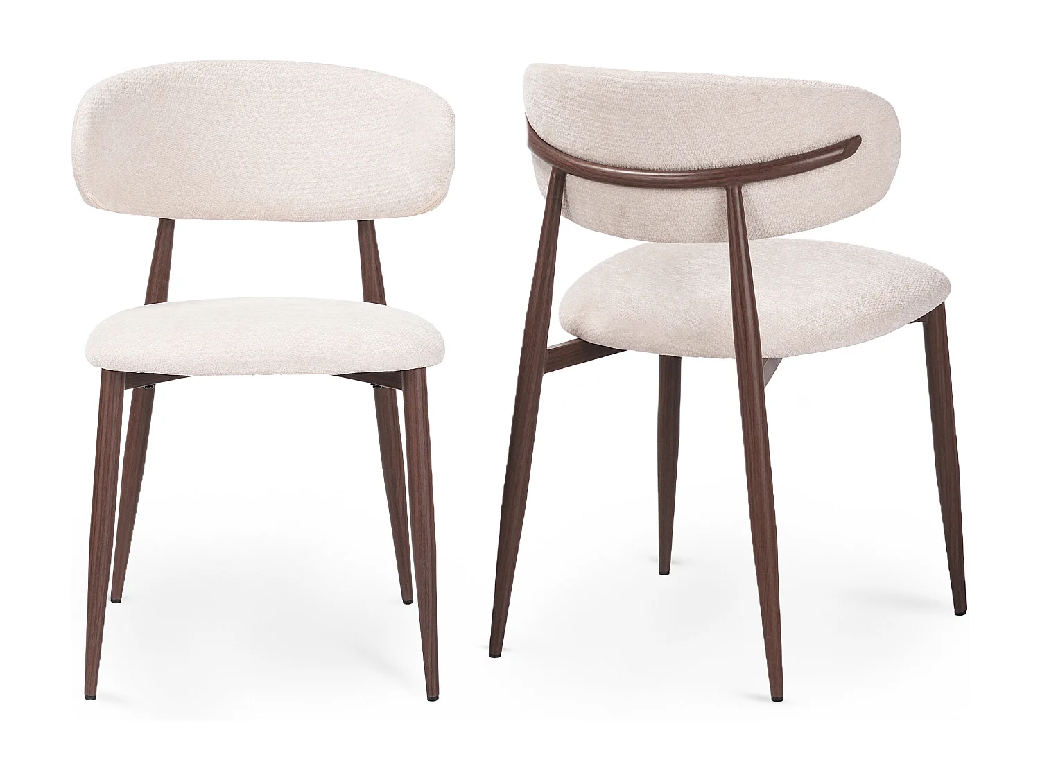 Lot de 2 chaises salle à manger - Tissu beige - Pieds effet bois noyer foncé - LEA