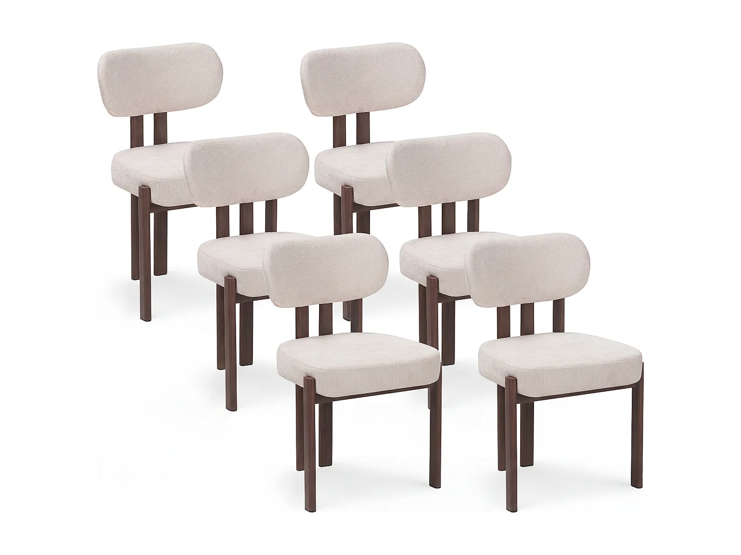 Lot de 6 chaises en tissu et effet bois noyer - Beige et foncé - NOA