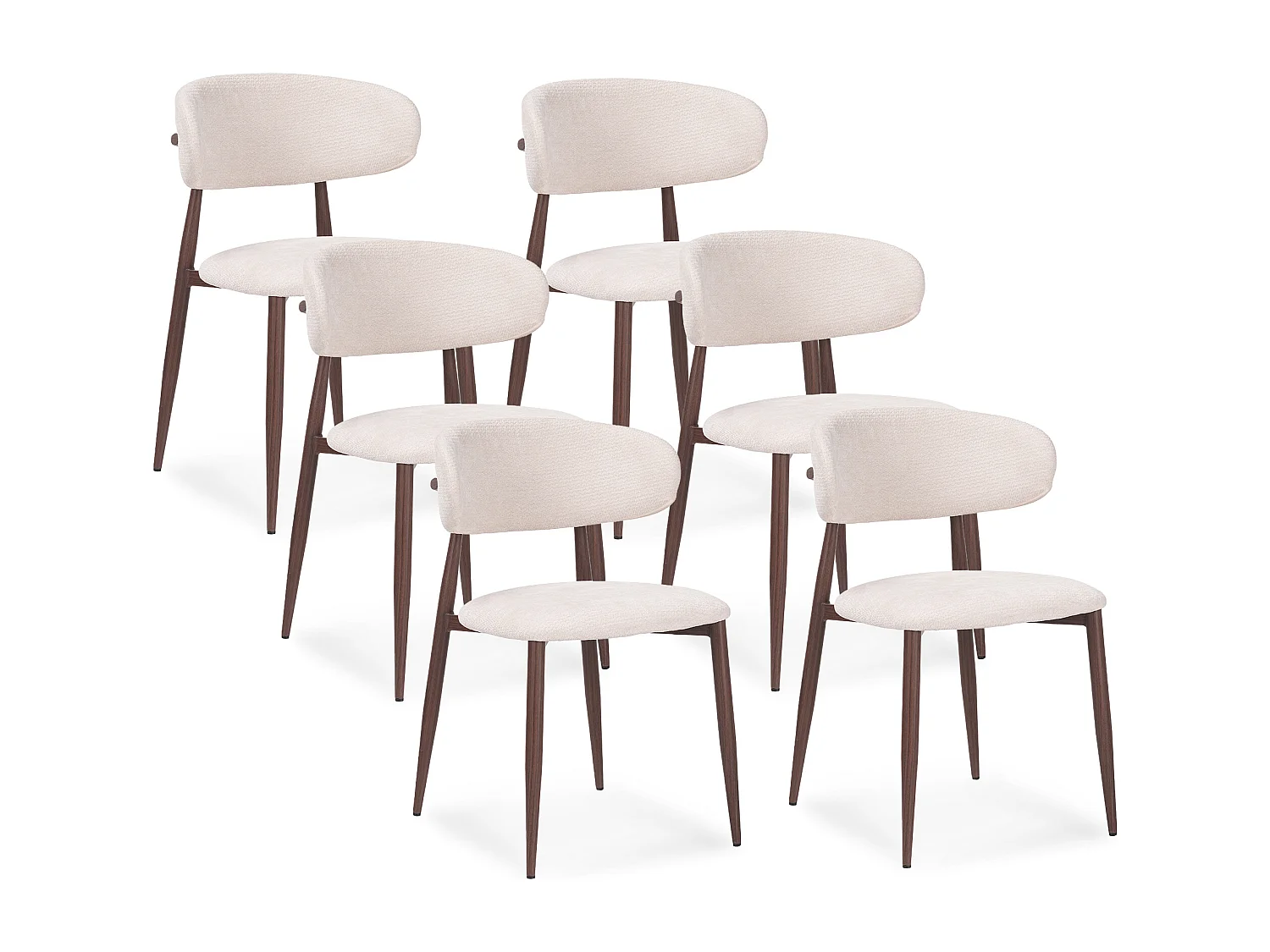 Lot de 6 chaises salle à manger - Tissu beige - Pieds effet bois noyer foncé - LEA