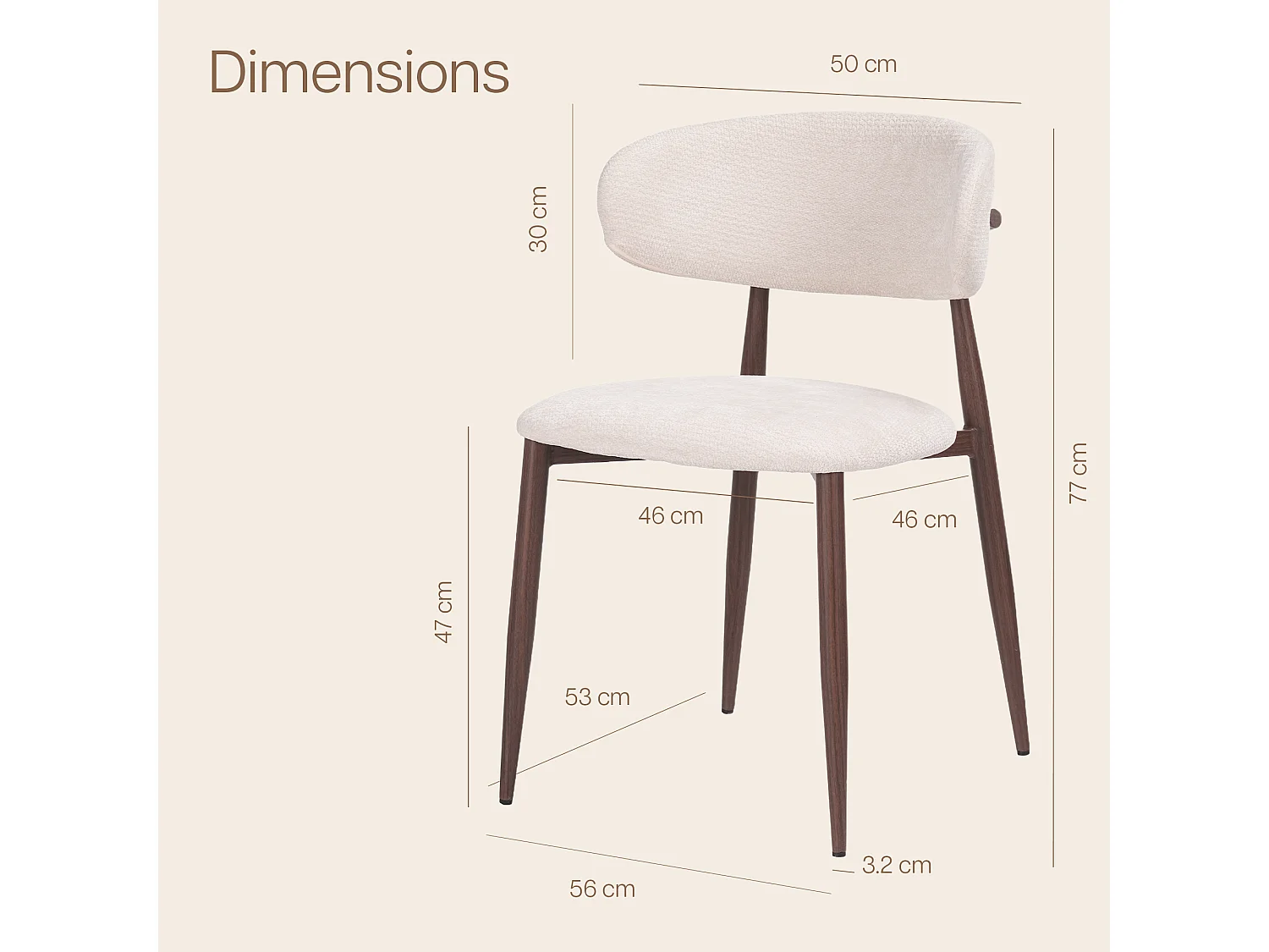 Lot de 6 chaises salle à manger - Tissu beige - Pieds effet bois noyer foncé - LEA