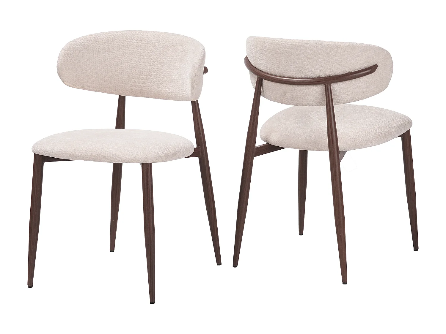 Lot de 6 chaises salle à manger - Tissu beige - Pieds effet bois noyer foncé - LEA