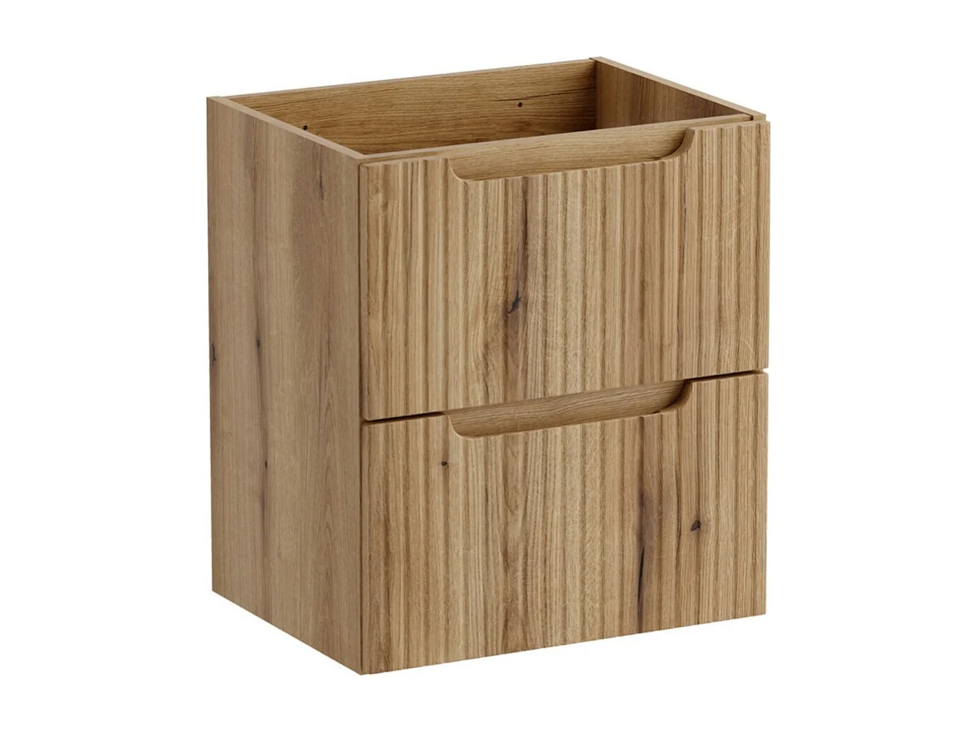 Ensemble de salle de bain suspendu VANO chêne clair 50cm : meuble sous vasque à tiroirs avec façade rainurée + vasque encastrée