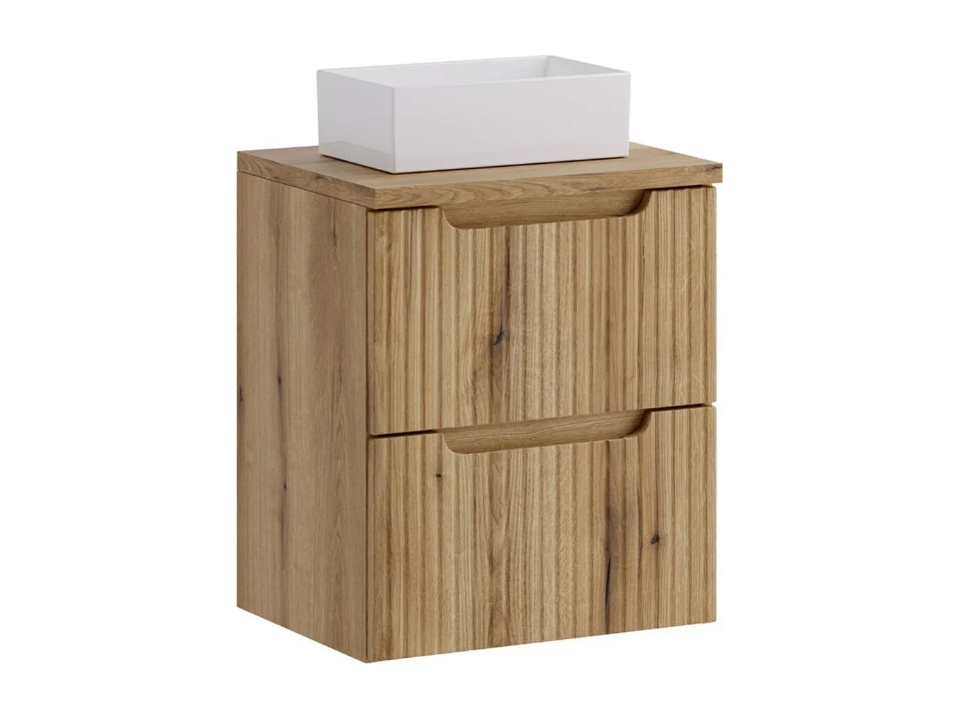 Ensemble de salle de bain VANO chêne clair 50cm : meuble sous vasque à tiroirs + plan pour vasque + vasque à poser rectangulaire