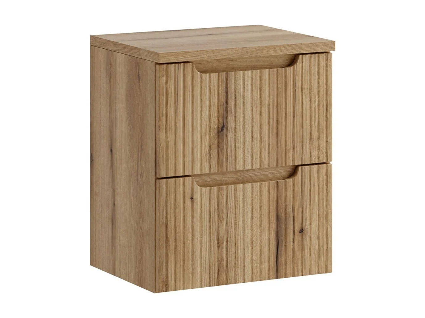 Conjunto de baño suspendido VANO roble claro 50cm: mueble bajo lavabo con cajones y frente ranurado + encimera para lavabo