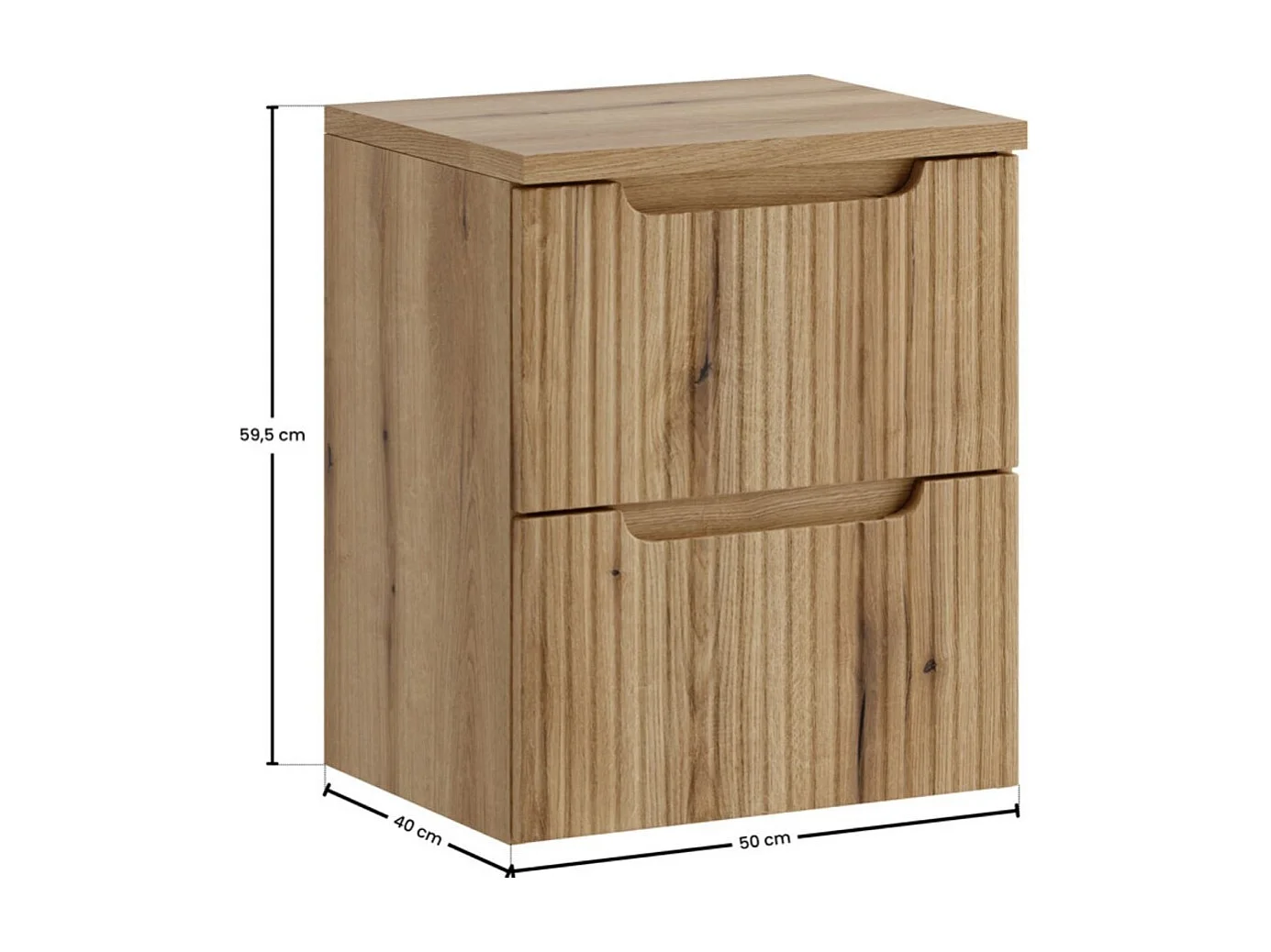 Conjunto de baño suspendido VANO roble claro 50cm: mueble bajo lavabo con cajones y frente ranurado + encimera para lavabo