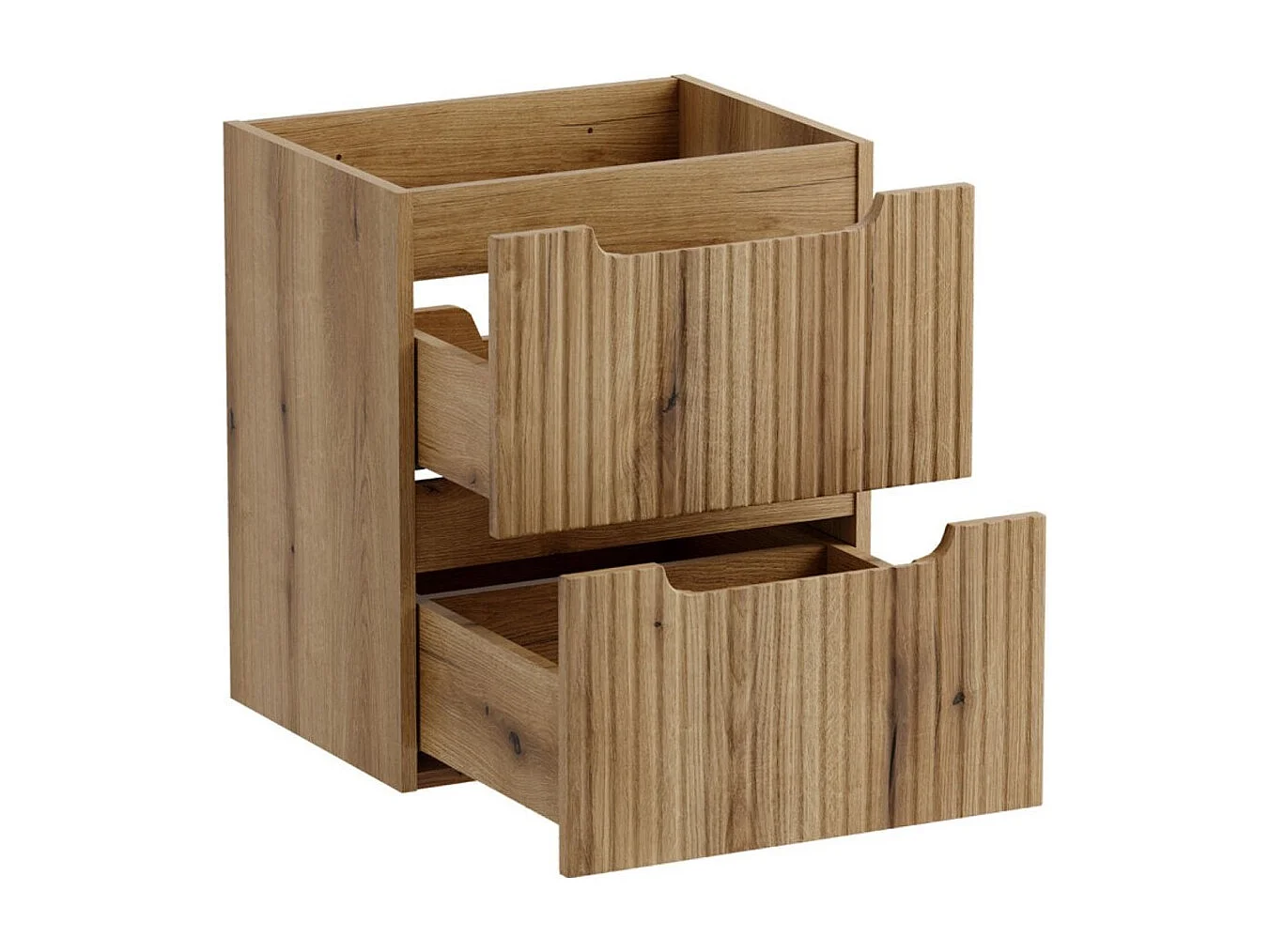 Conjunto de baño suspendido VANO roble claro 50cm: mueble bajo lavabo con cajones y frente ranurado + encimera para lavabo