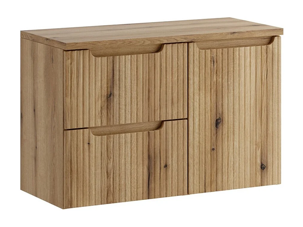 Ensemble de salle de bain VANO chêne clair 90cm : meubles sous vasques à tiroirs avec panier à linge intégré + plan pour vasque