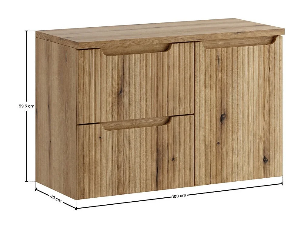 Ensemble de salle de bain VANO chêne clair 90cm : meubles sous vasques à tiroirs avec panier à linge intégré + plan pour vasque