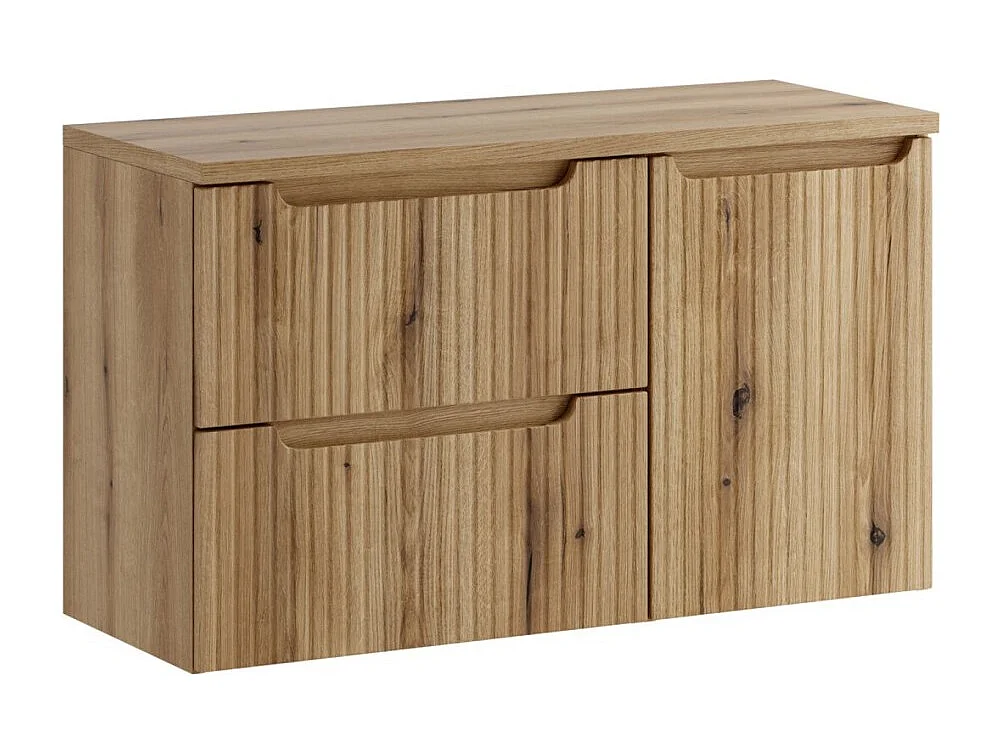 Ensemble de salle de bain VANO chêne clair 100cm : meubles sous vasque à tiroirs avec panier à linge intégré + plan pour vasque