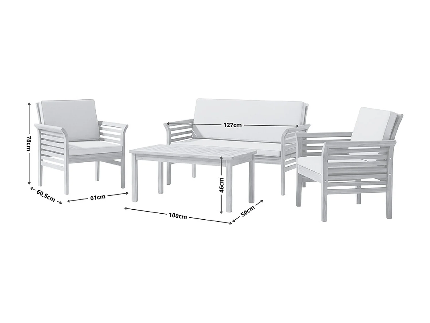 Salon de jardin 4 places en acacia KAMPOT