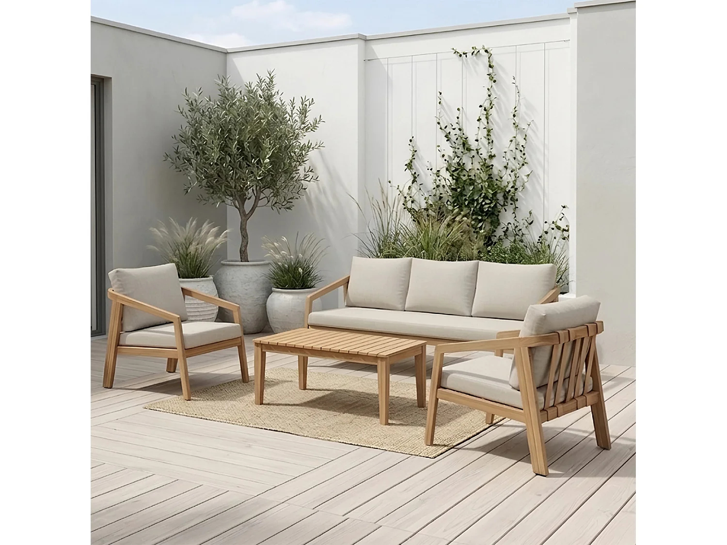 Salon de jardin 5 places en acacia SAPA