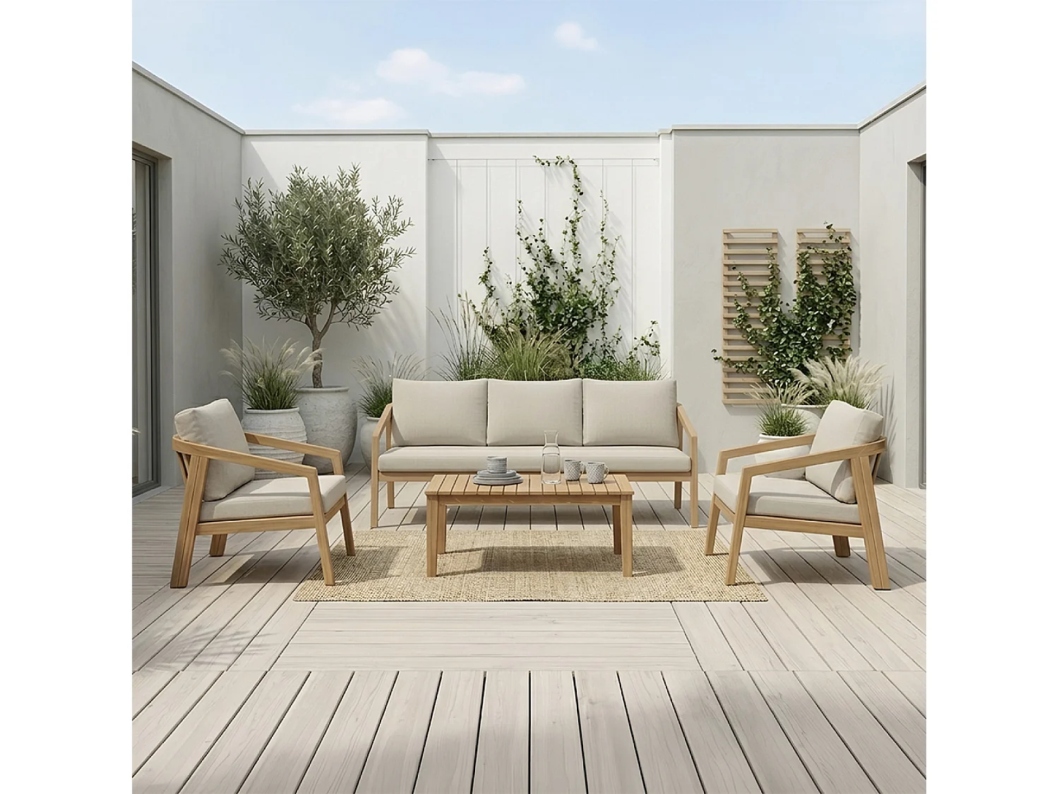 Salon de jardin 5 places en acacia SAPA