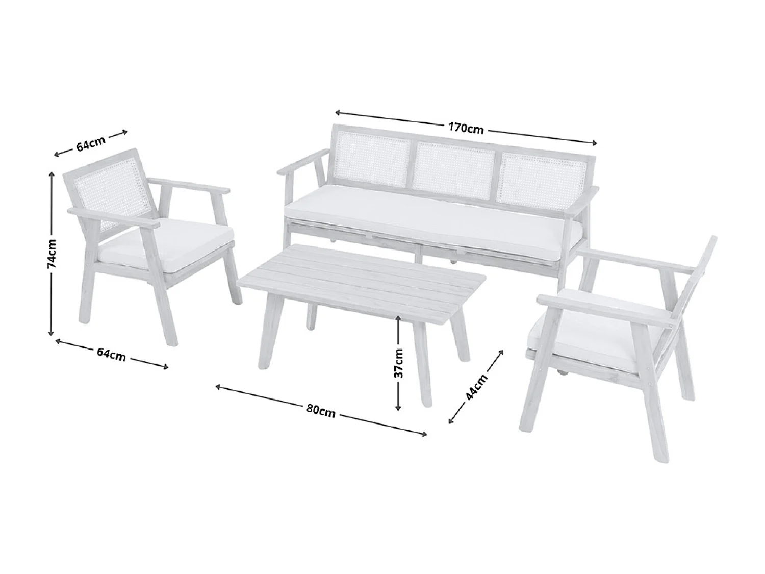 Salon de jardin 5 places en acacia et cannage HANOI