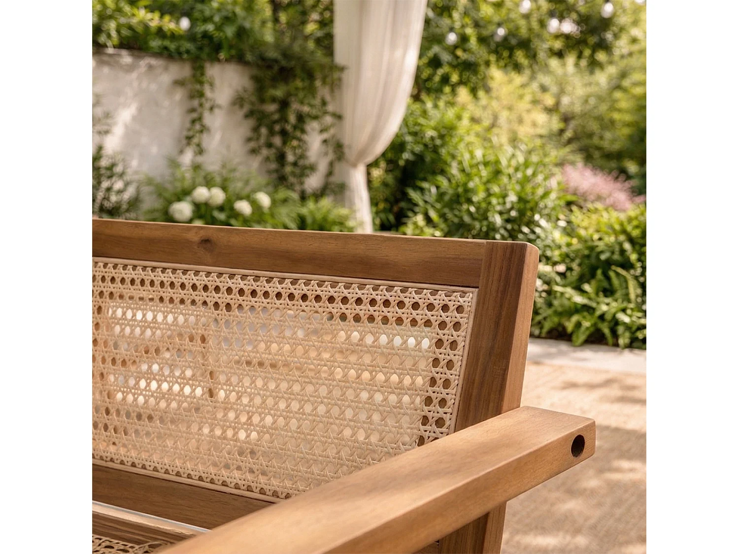 Salon de jardin 5 places en acacia et cannage HANOI