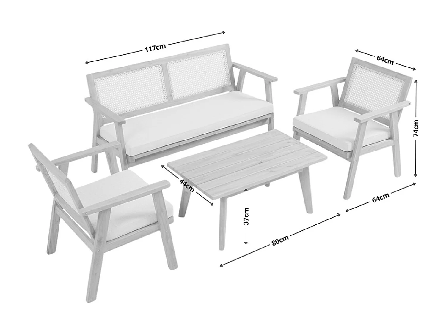 Salon de jardin 4 places en acacia et cannage HANOI