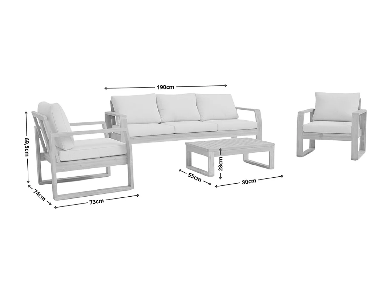 Salon de jardin 5 places en acacia SURIN