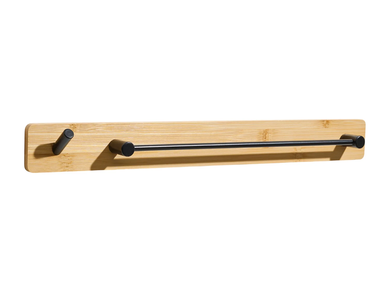 Crochet adhésif 2 en 1 bois et métal noir 40 cm, fixation sans perçage pour cuisine et salle de bain