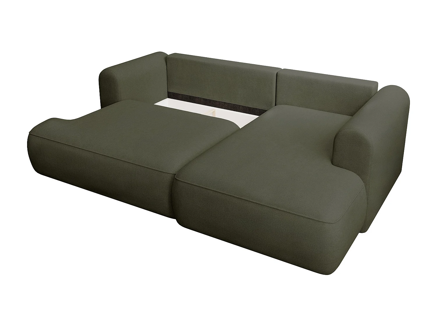 Canapé d’angle avec fonction couchage – angle droit – Vert olive – Chenille – Easy Clean – OVO MINI