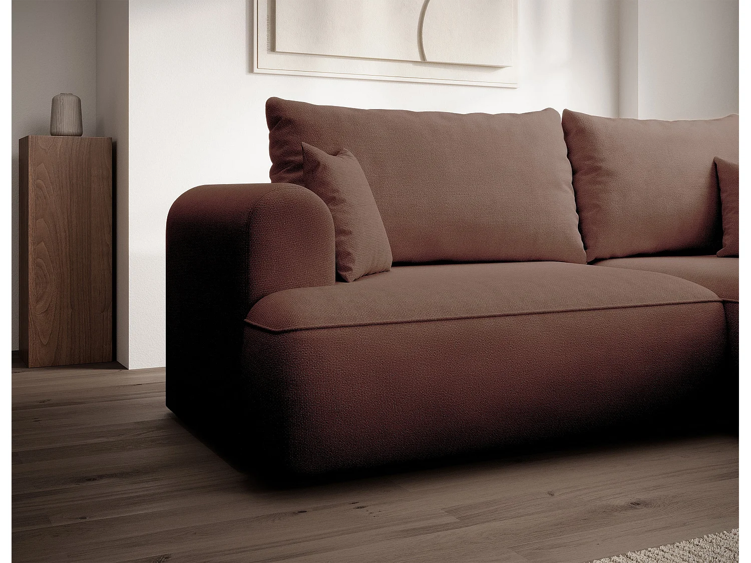 Canapé d’angle avec fonction couchage – angle droit – Cuivre – Chenille – Easy Clean – OVO MINI