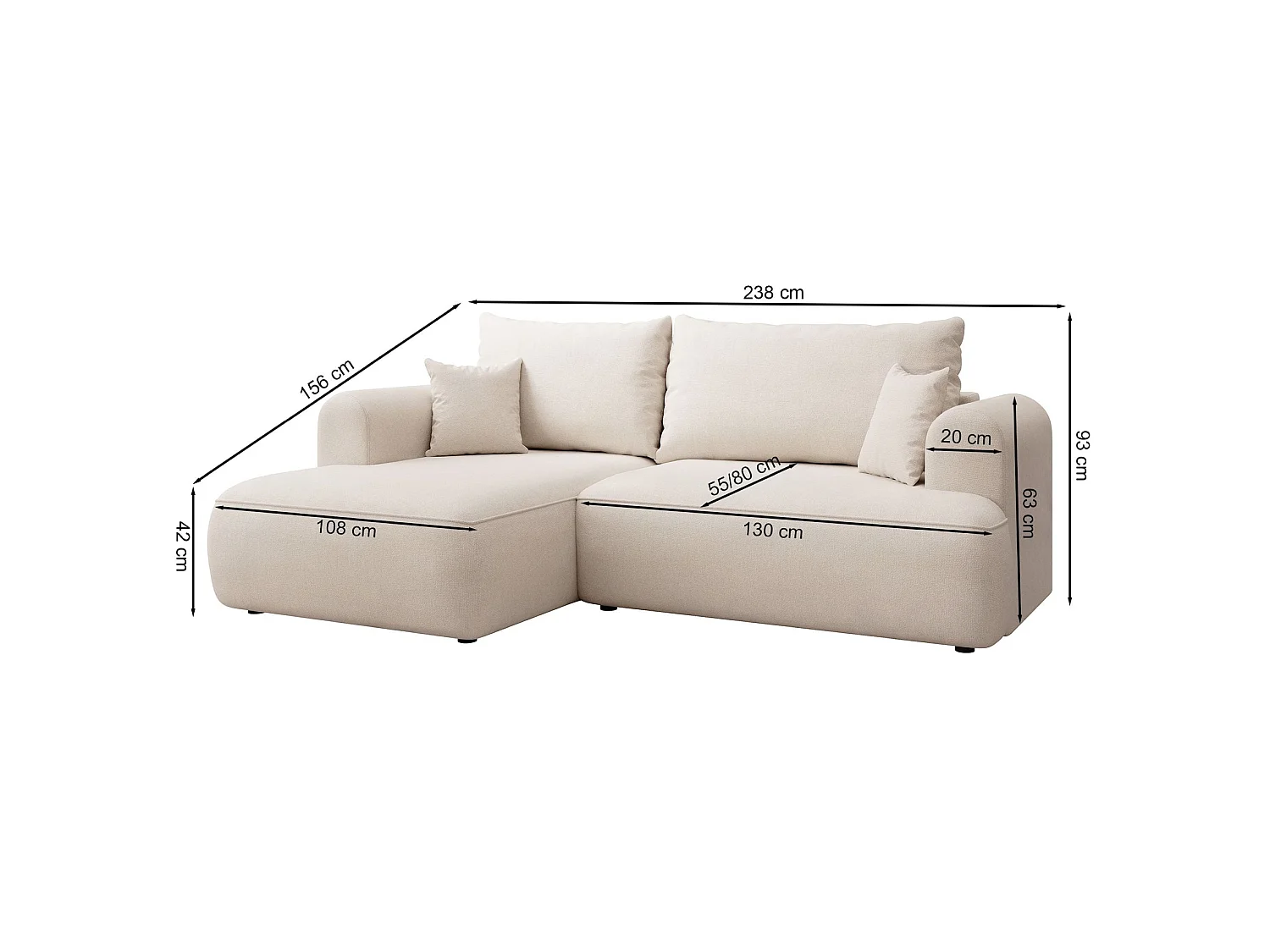 Canapé d’angle avec fonction couchage – angle gauche – Vert olive – Chenille – Easy Clean – OVO MINI
