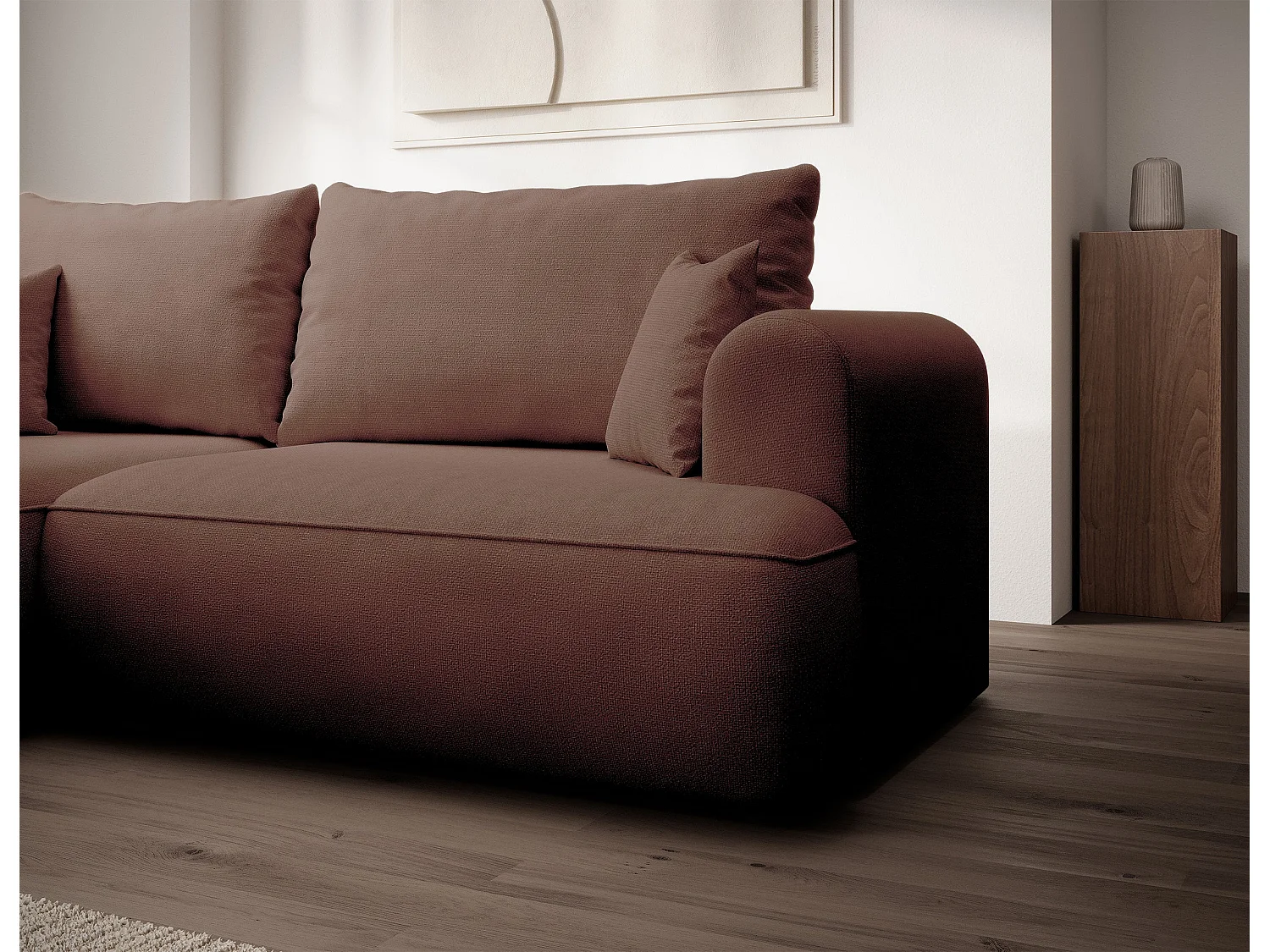 Canapé d’angle avec fonction couchage – angle gauche – Cuivre – Chenille – Easy Clean – OVO MINI