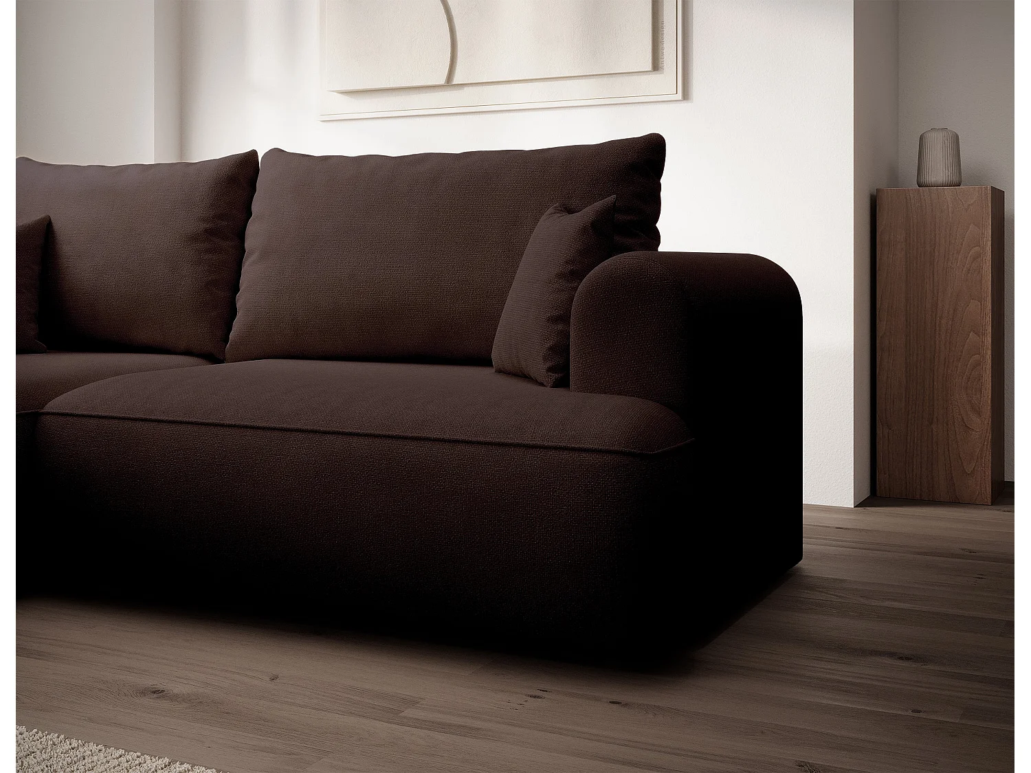Canapé d’angle avec fonction couchage – angle gauche – Marron – Chenille – Easy Clean – OVO MINI