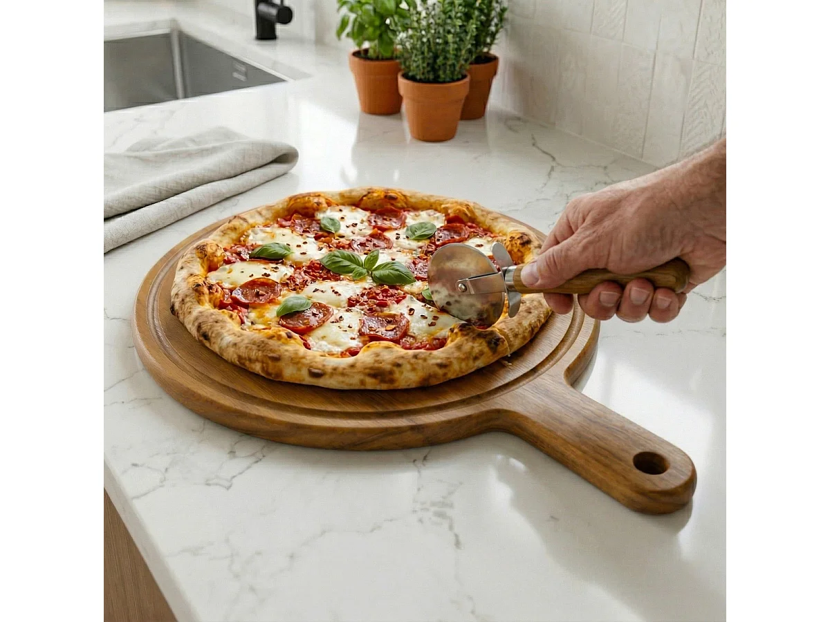 Fiorenza - Planche à pizza ronde 33 cm avec rigole et poignée