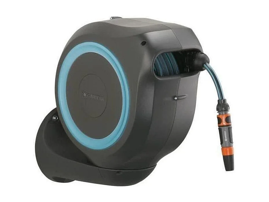 Dévidoir automatique mural RollUp M 20 m - Liseret bleu - Enroulement automatique du tuyau