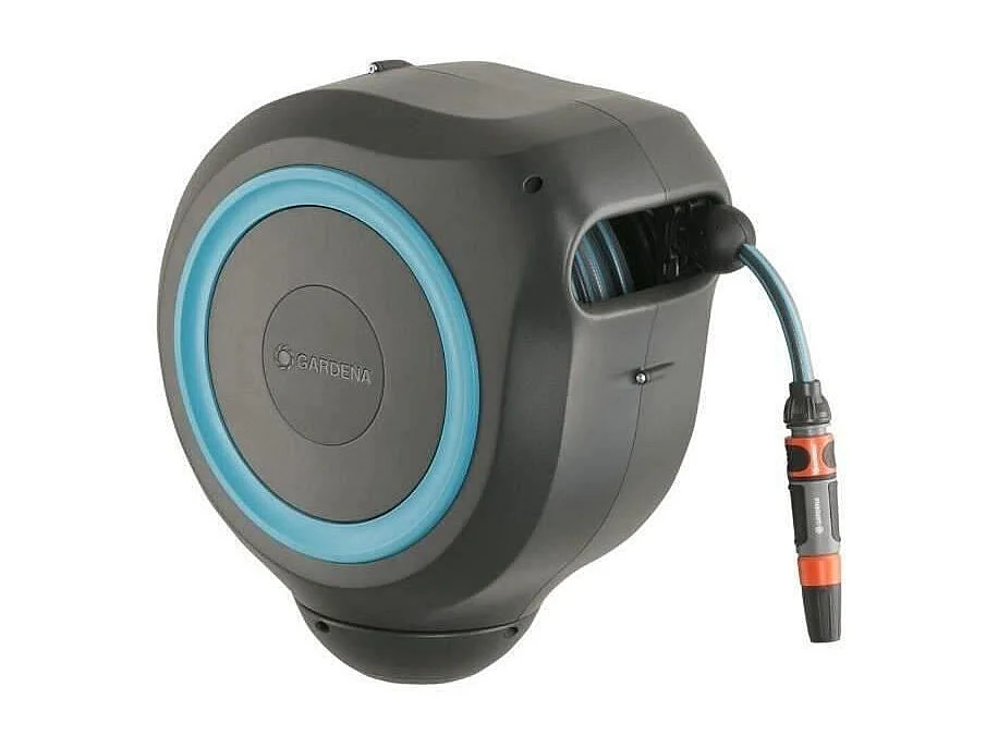 Dévidoir automatique mural RollUp M 20 m - Liseret bleu - Enroulement automatique du tuyau