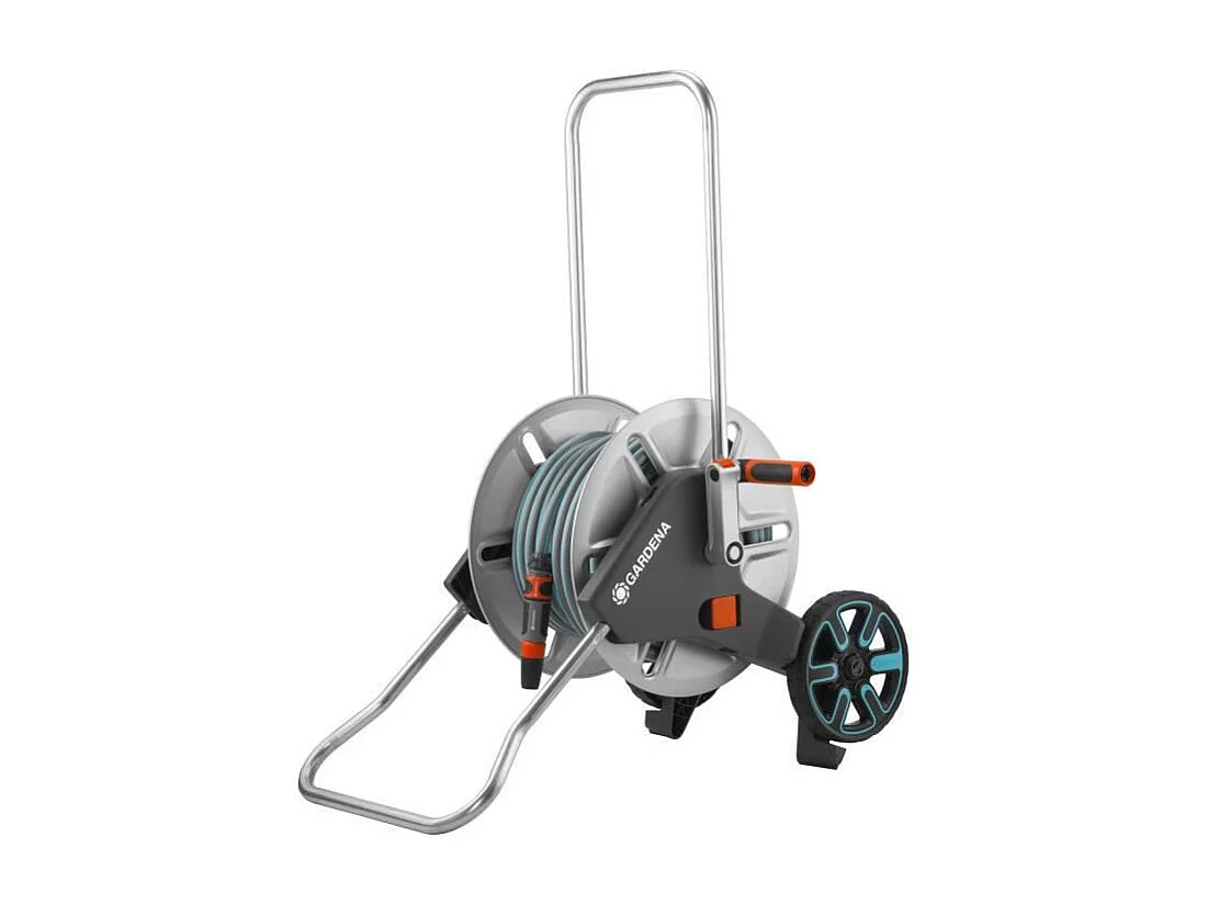 GARDENA CleverRoll M Metall Schlauchwagen auf Rädern mit 25 m Schlauch Ø15 mm, Teleskopgriff und Tropfstopp-Anschluss