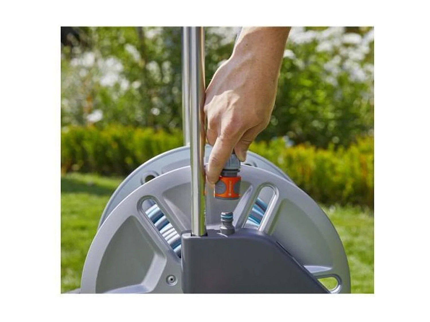 GARDENA CleverRoll M Metall Schlauchwagen auf Rädern mit 25 m Schlauch Ø15 mm, Teleskopgriff und Tropfstopp-Anschluss