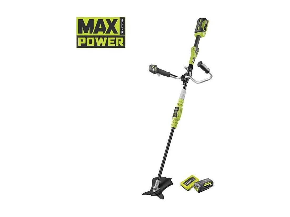 Bezprzewodowa kosa RYOBI 36V Max Power, bateria 4,0 Ah, nóż 3-zębny, ergonomiczna kierownica, czas pracy 47 min