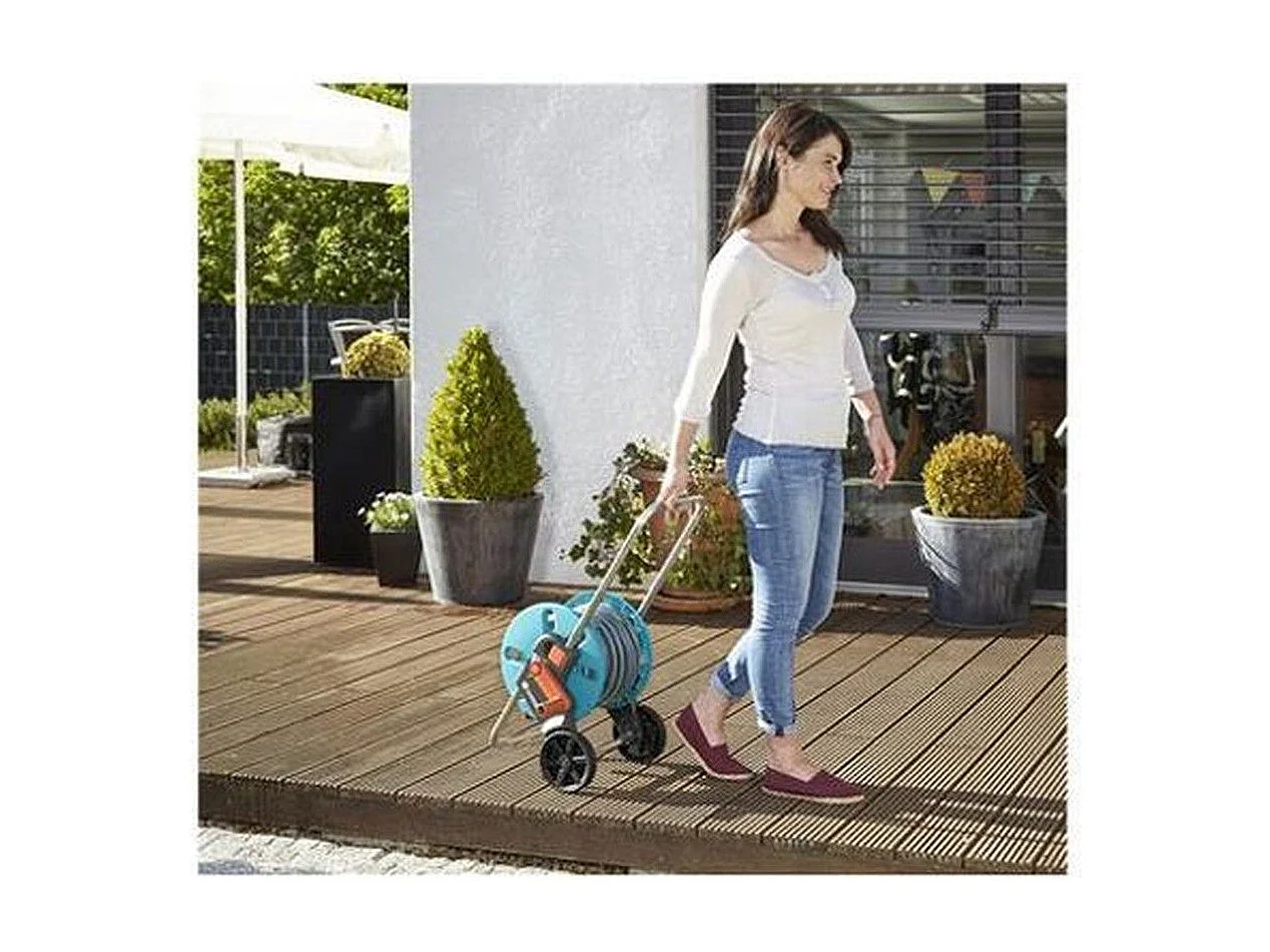 Dévidoir sur roues GARDENA CleverRoll S avec tuyau 20 m Ø 13 mm, lance d'arrosage - Turquoise/argent