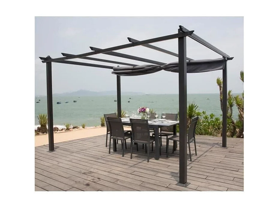 Freistehende Pergola CORDOBA 4x3m Aluminium Anthrazitgrau mit einziehbarem Polyesterstoff 200g/m²