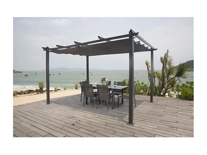 Freistehende Pergola CORDOBA 4x3m Aluminium Anthrazitgrau mit einziehbarem Polyesterstoff 200g/m²