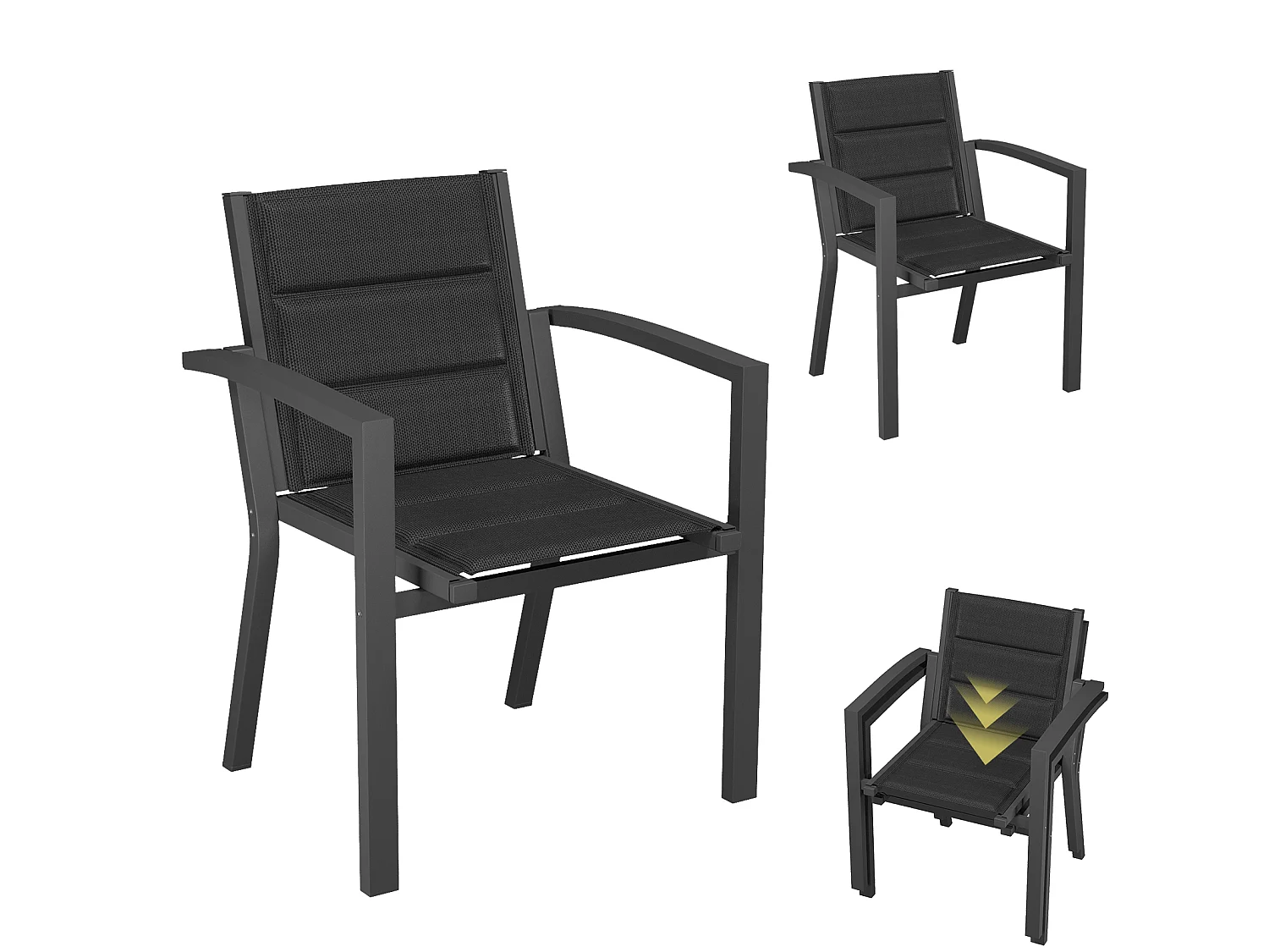 Lot de 2 chaises de jardin empilables en aluminium alliage - charge maximale 160 kg - noir,Marque DEVOKE